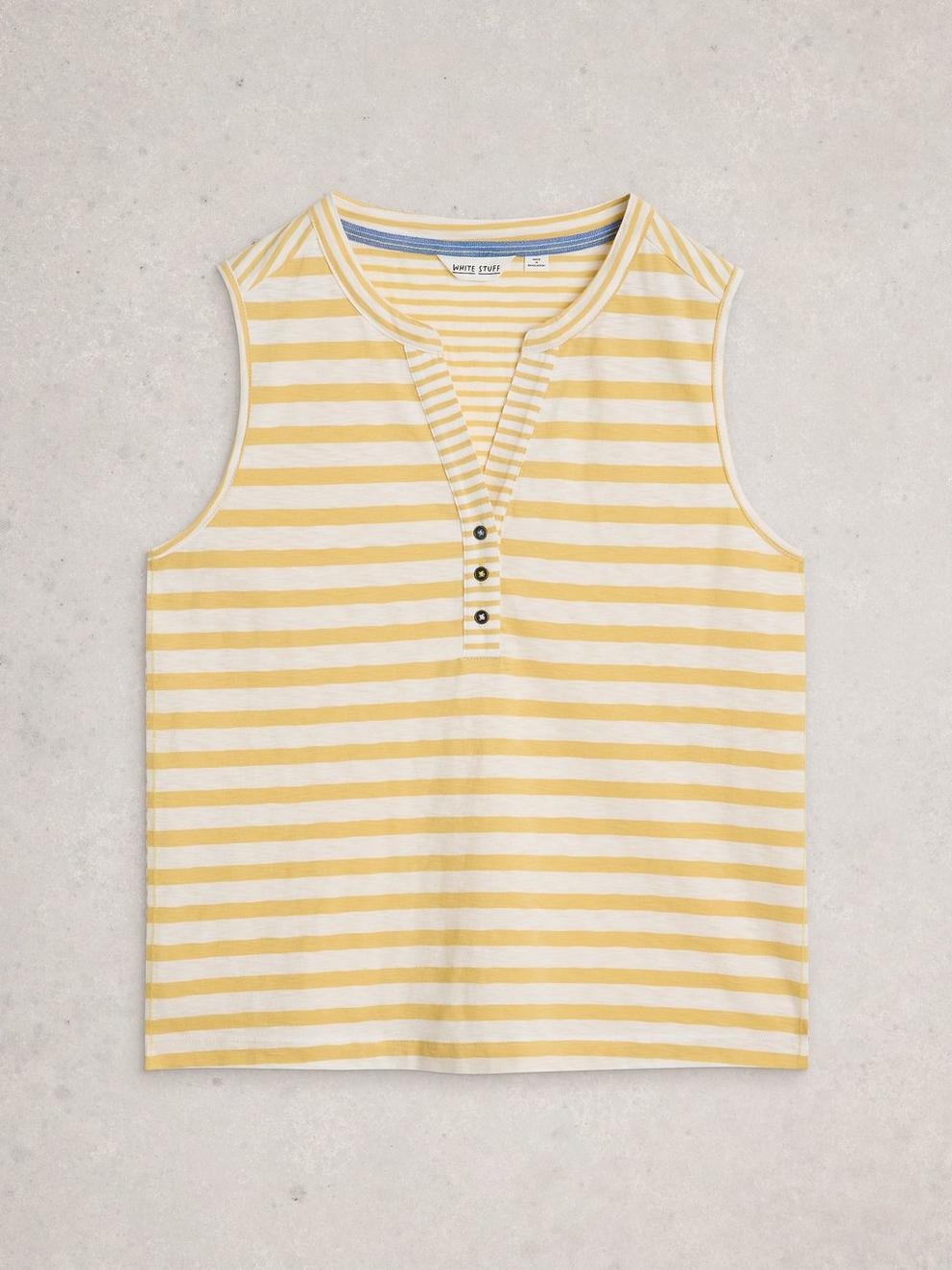 NORA NOTCH STRIPE VEST in YELLOW MLT - FLAT FRONT