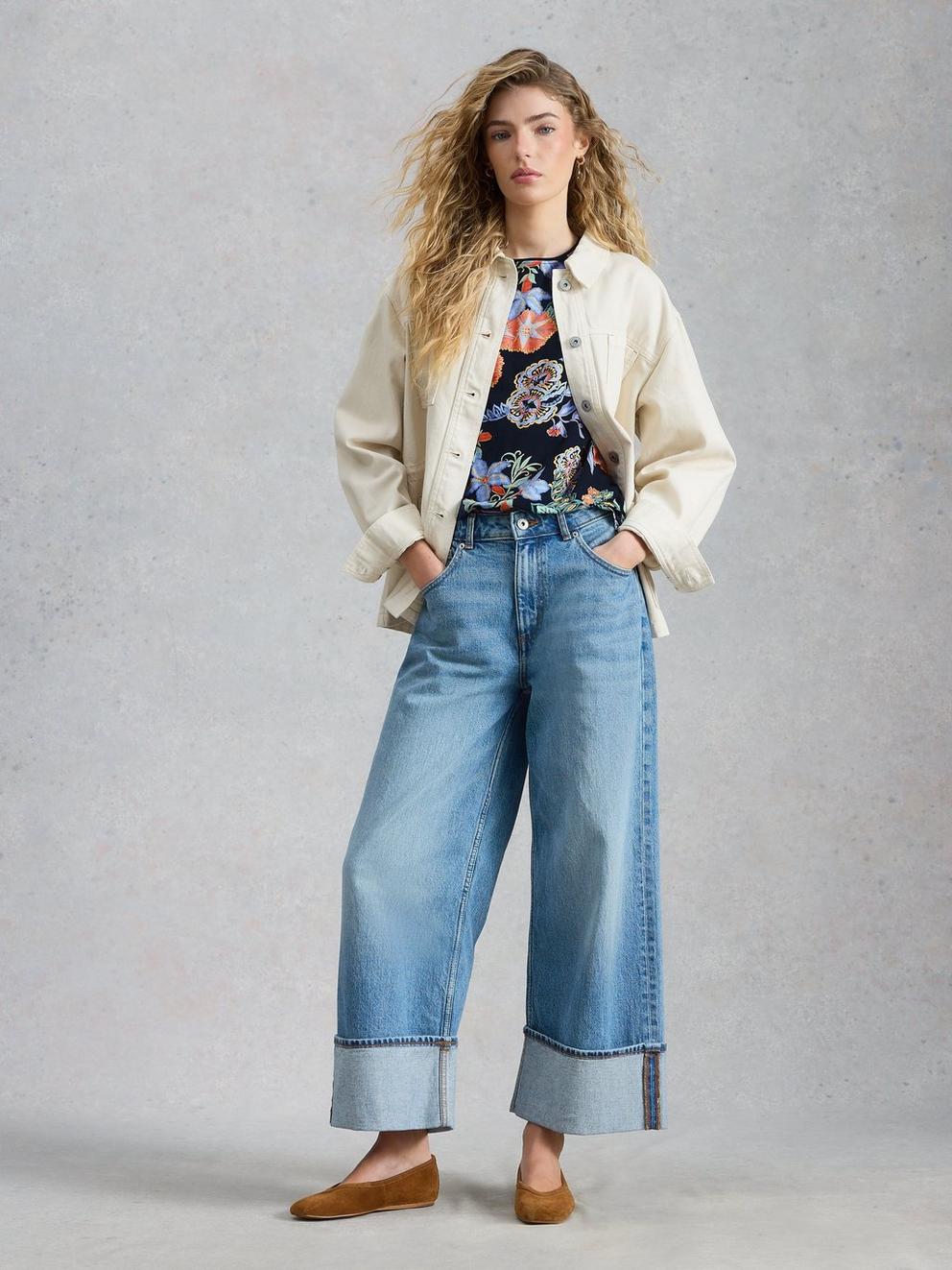 ABBIE CREW NECK T-SHIRT in NAVY PR - MODEL FRONT