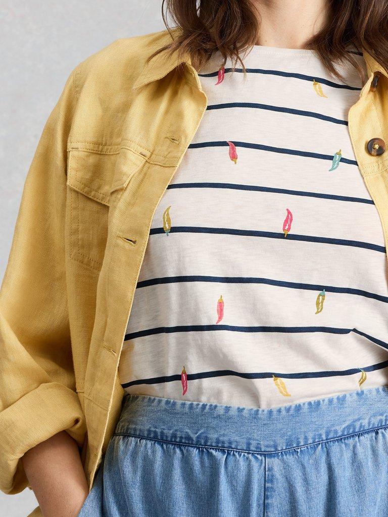 ABBIE STRIPED T-SHIRT in IVORY MLT - MODEL DETAIL