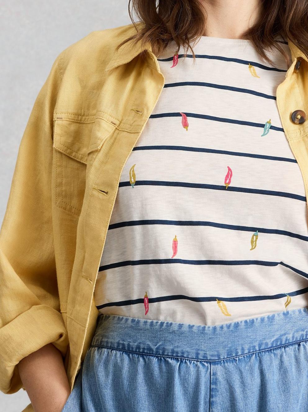 ABBIE STRIPED T-SHIRT in IVORY MLT - MODEL DETAIL