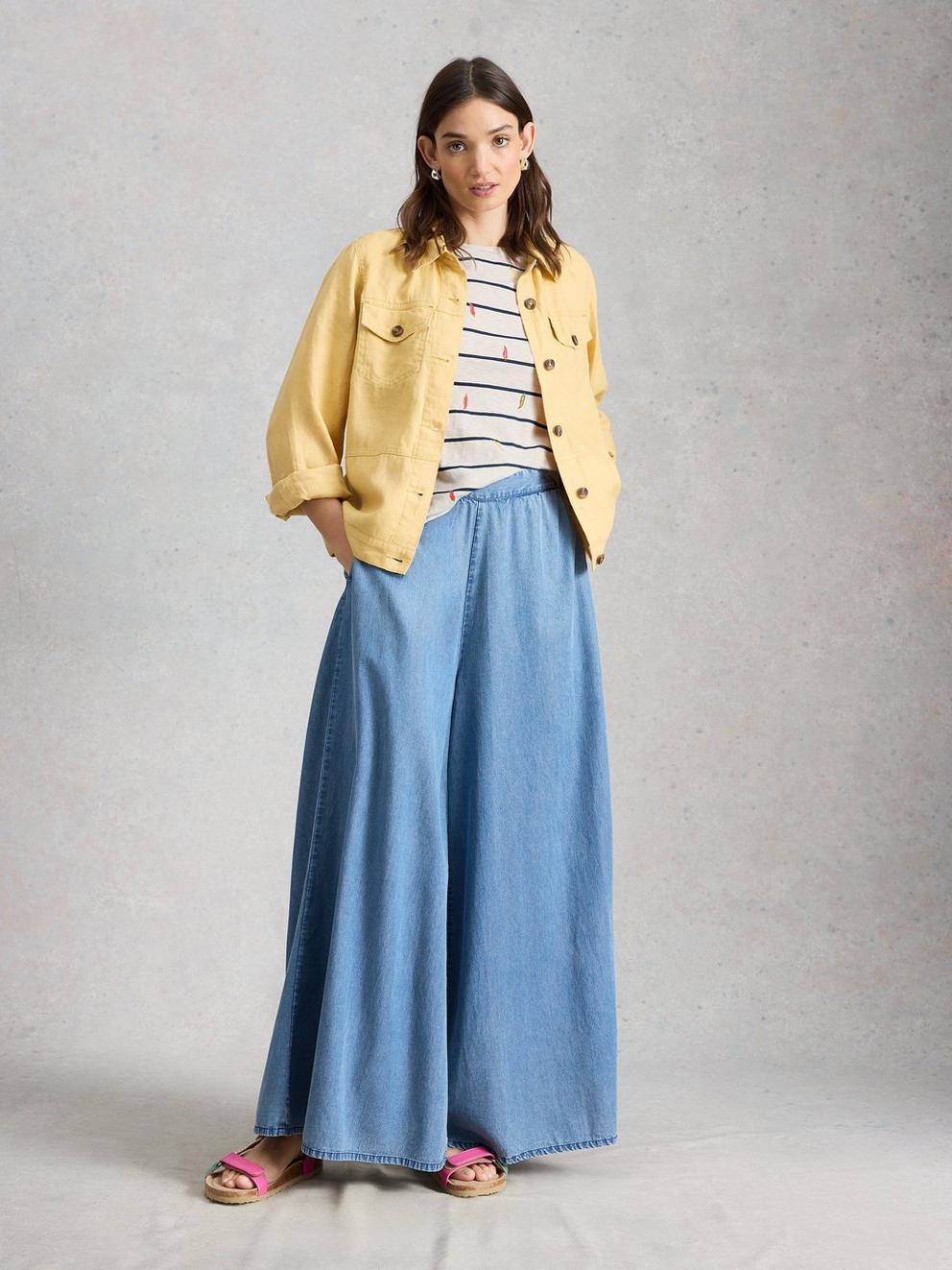 ABBIE STRIPED T-SHIRT in IVORY MLT - MODEL FRONT