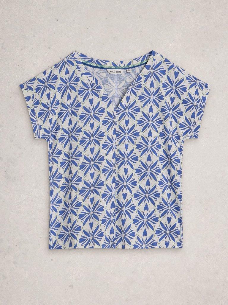 NELLY NOTCH V NECK TEE in BLUE MLT - FLAT FRONT