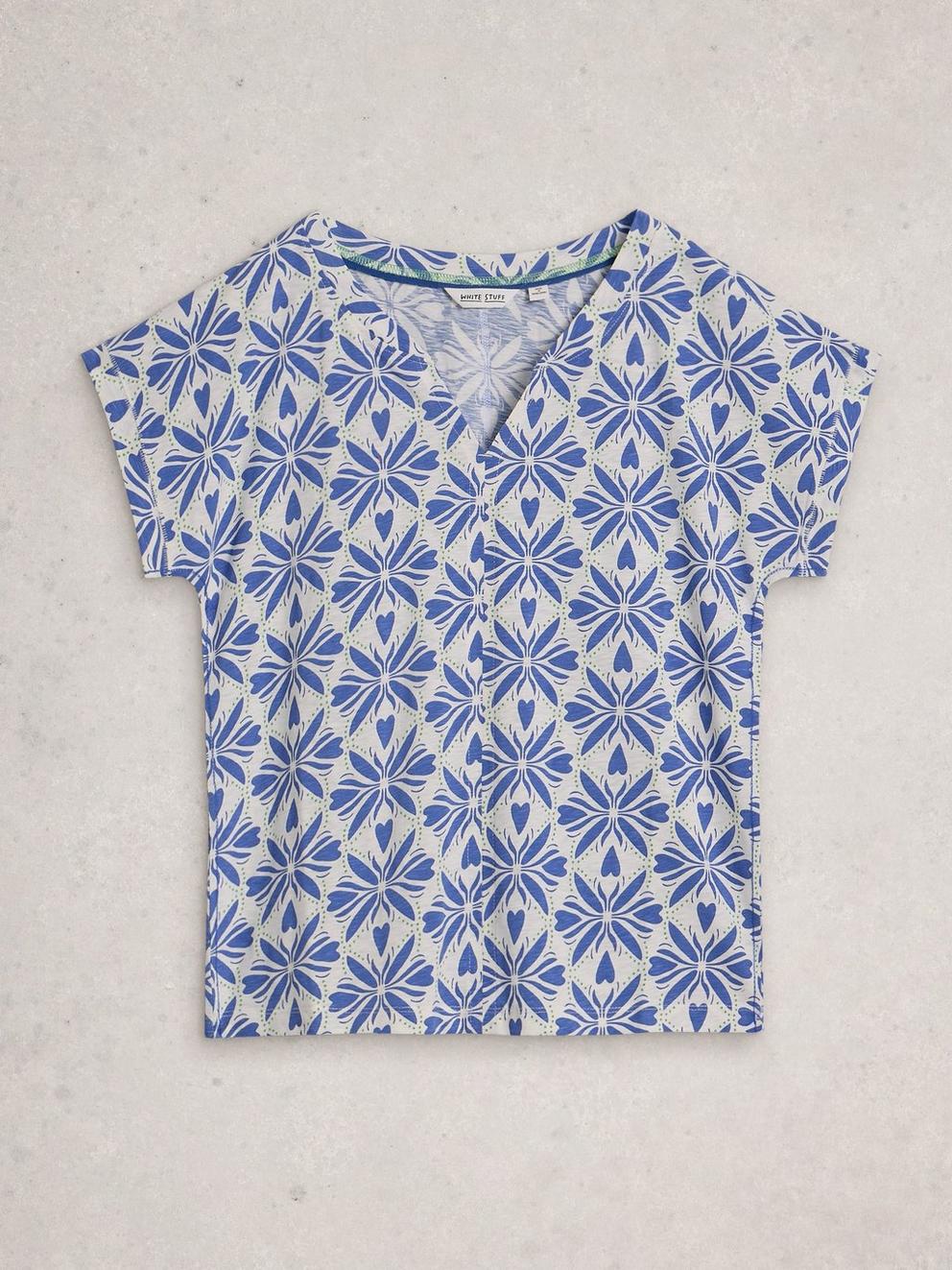 NELLY NOTCH V NECK TEE in BLUE MLT - FLAT FRONT