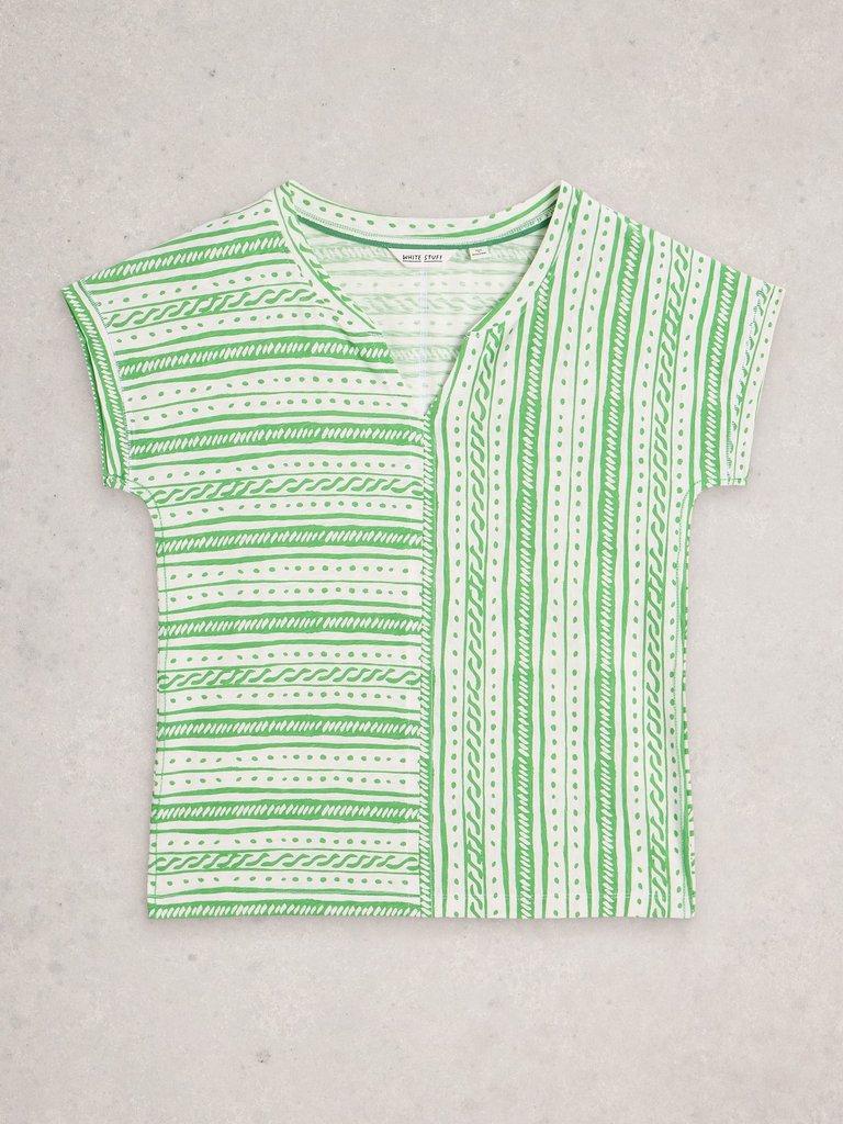 NELLY NOTCH STRIPES TEE in GREEN MLT - FLAT FRONT