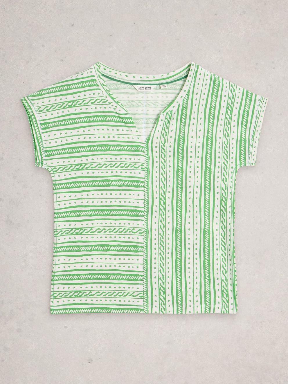NELLY NOTCH STRIPES TEE in GREEN MLT - FLAT FRONT