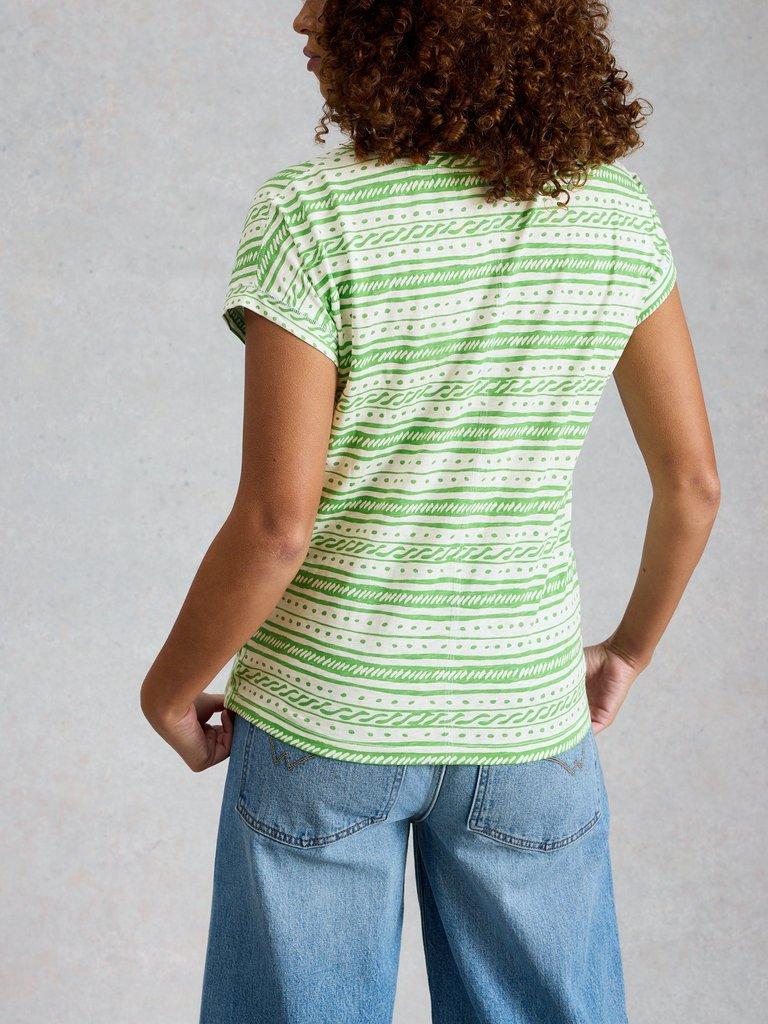 NELLY NOTCH STRIPES TEE in GREEN MLT - MODEL BACK