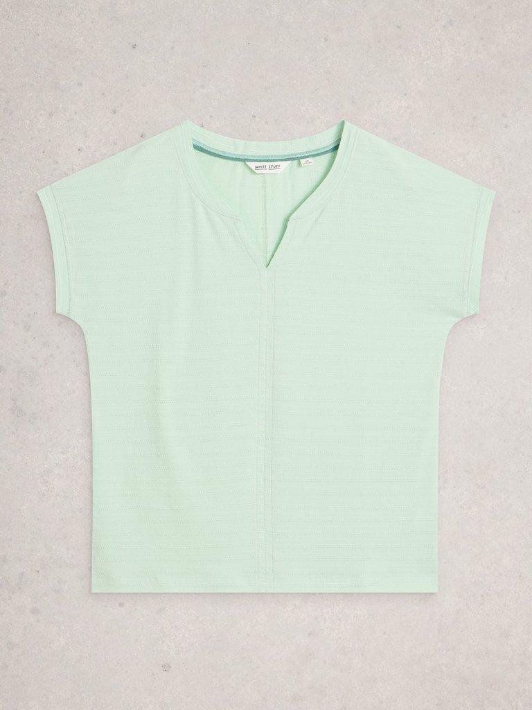 NELLY NOTCH TEXTURE T-SHIRT in LGT GREEN - FLAT FRONT