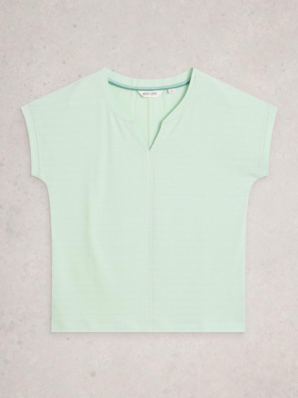 NELLY NOTCH TEXTURE T-SHIRT in LGT GREEN - FLAT FRONT