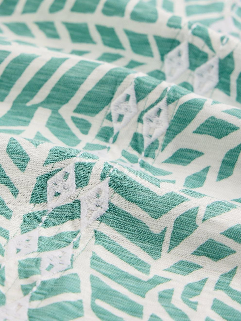 NELLY PRINT EMBROIDERED TEE in TEAL MLT - FLAT DETAIL