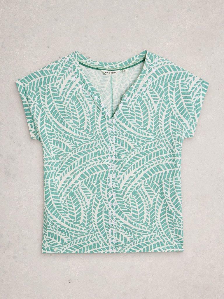 NELLY PRINT EMBROIDERED TEE in TEAL MLT - FLAT FRONT