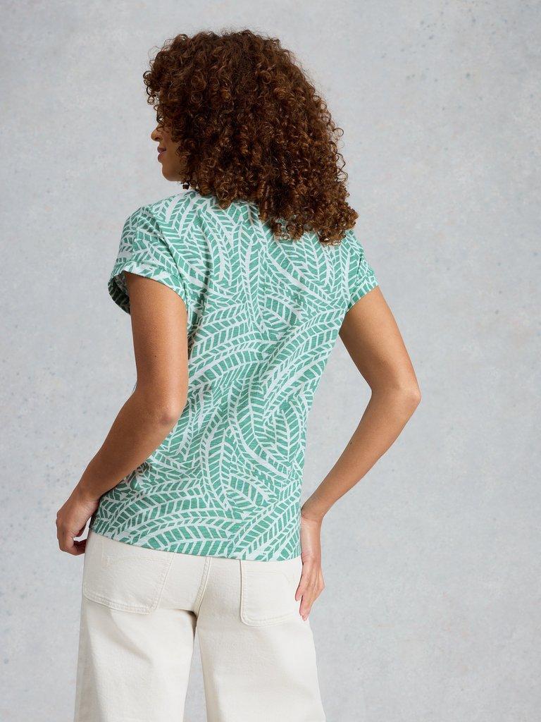 NELLY PRINT EMBROIDERED TEE in TEAL MLT - MODEL BACK