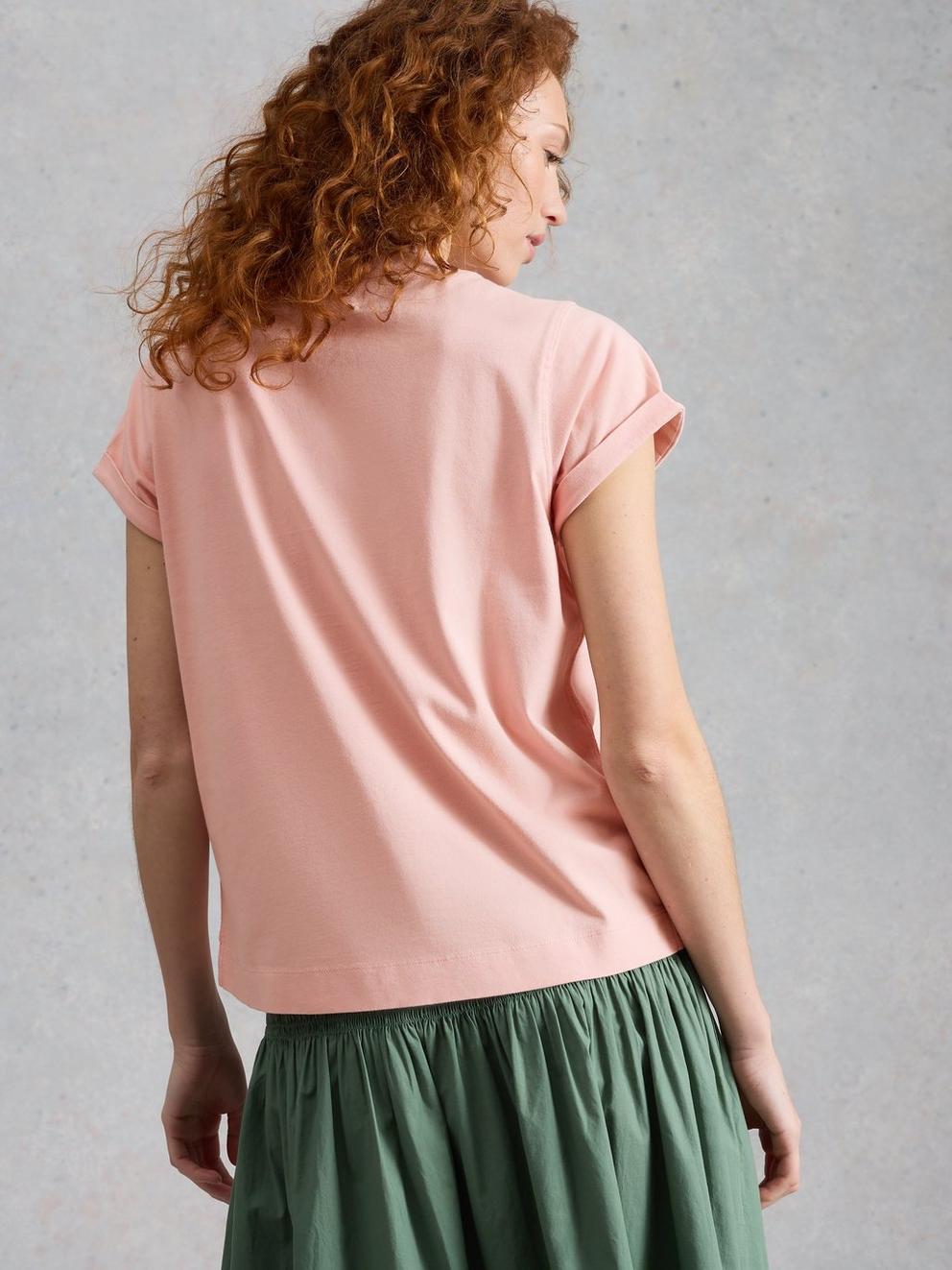 GINA SHORT SLEEVE TEE in DUS PINK - MODEL BACK