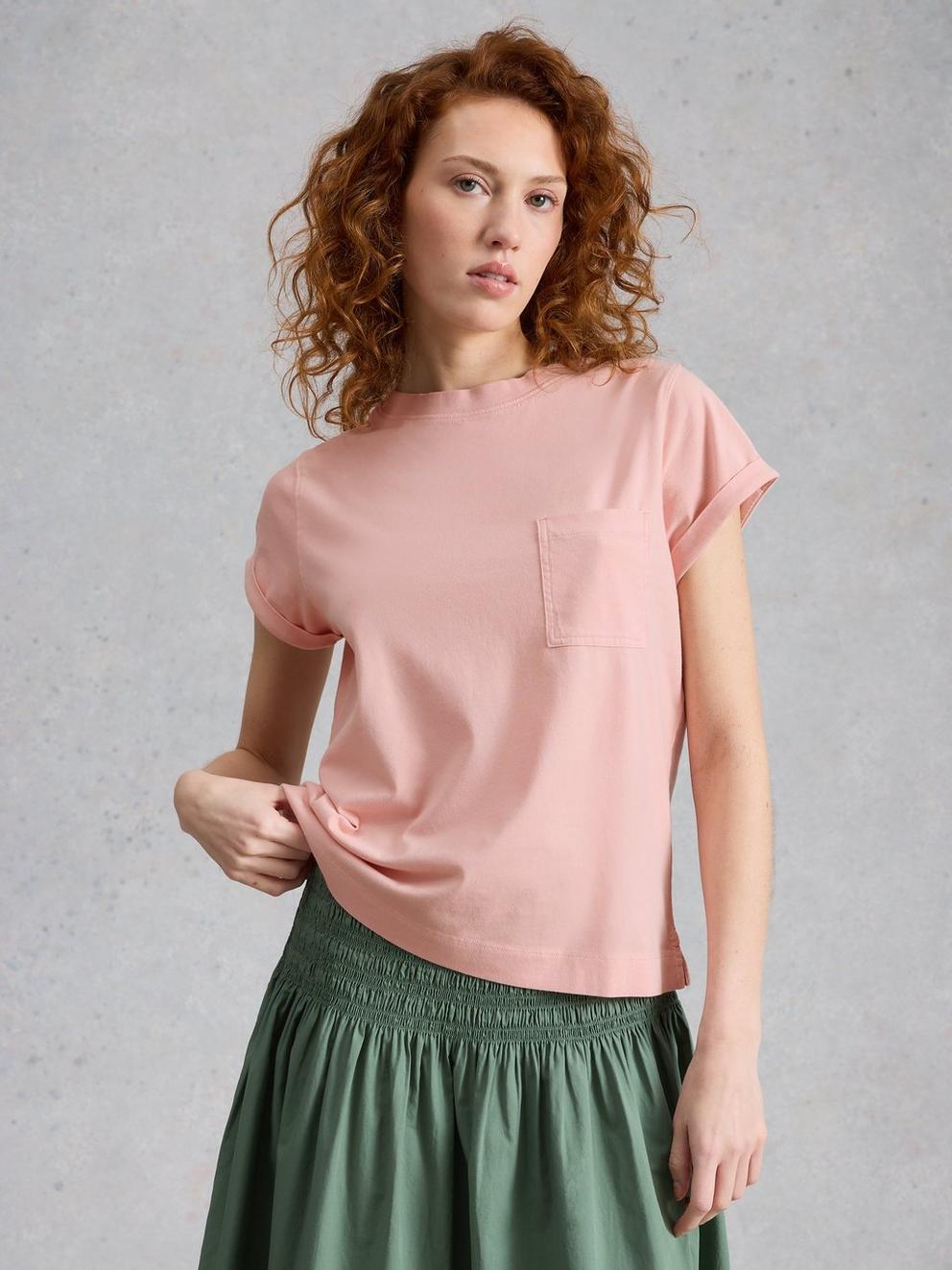 GINA SHORT SLEEVE TEE in DUS PINK - MODEL DETAIL