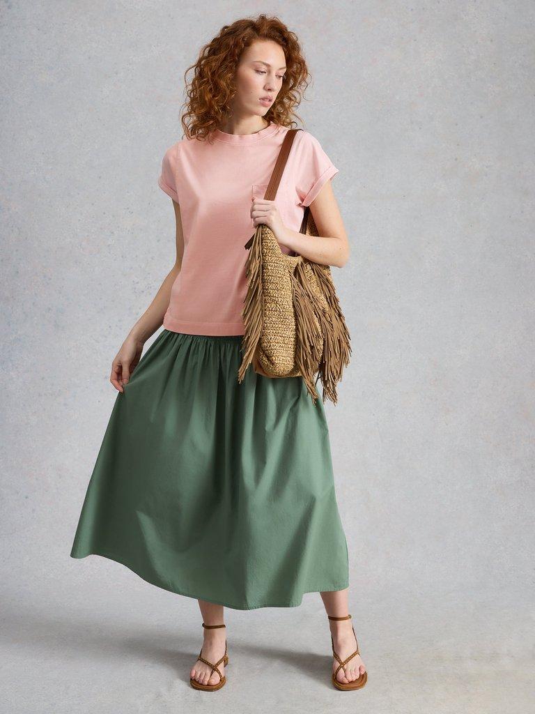 GINA SHORT SLEEVE TEE in DUS PINK - MODEL FRONT