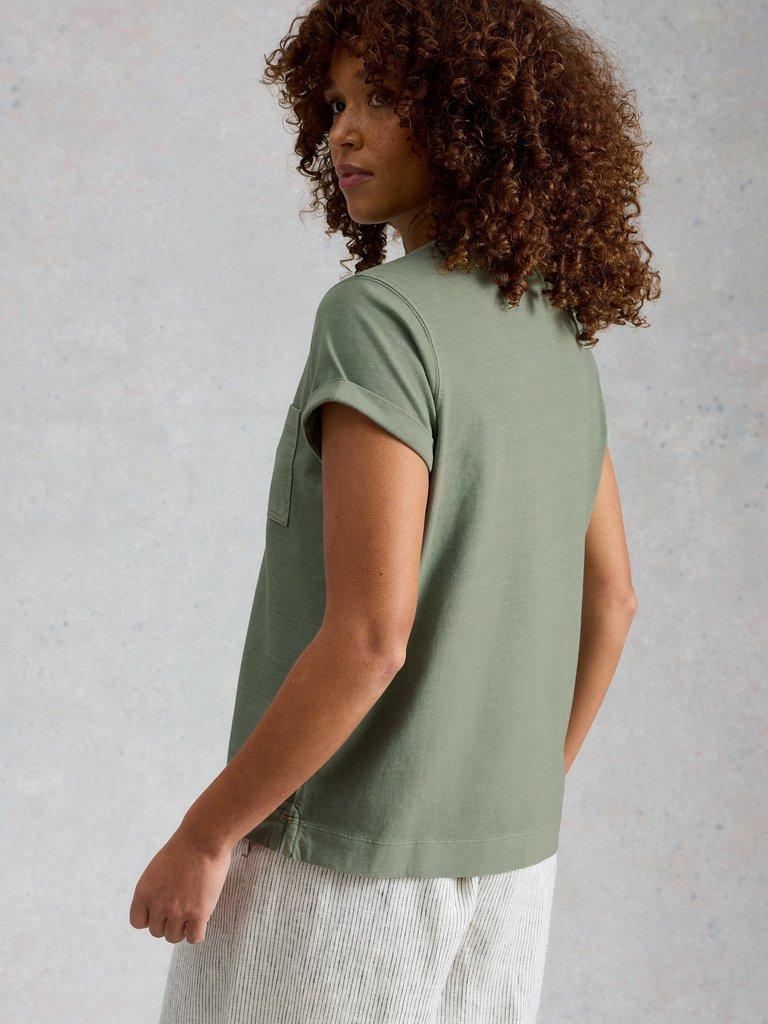 GINA SHORT SLEEVE TEE in KHAKI GRN - MODEL BACK