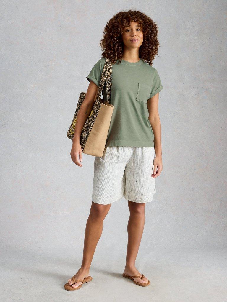 GINA SHORT SLEEVE TEE in KHAKI GRN - MODEL FRONT