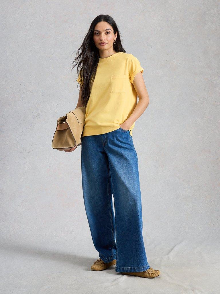 GINA SHORT SLEEVE TEE in LGT YELLOW - MODEL FRONT
