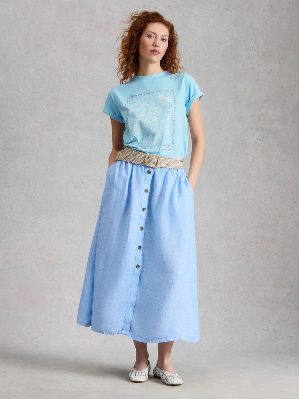 GINA GRAPHICS TEE in BLUE PR - MODEL FRONT