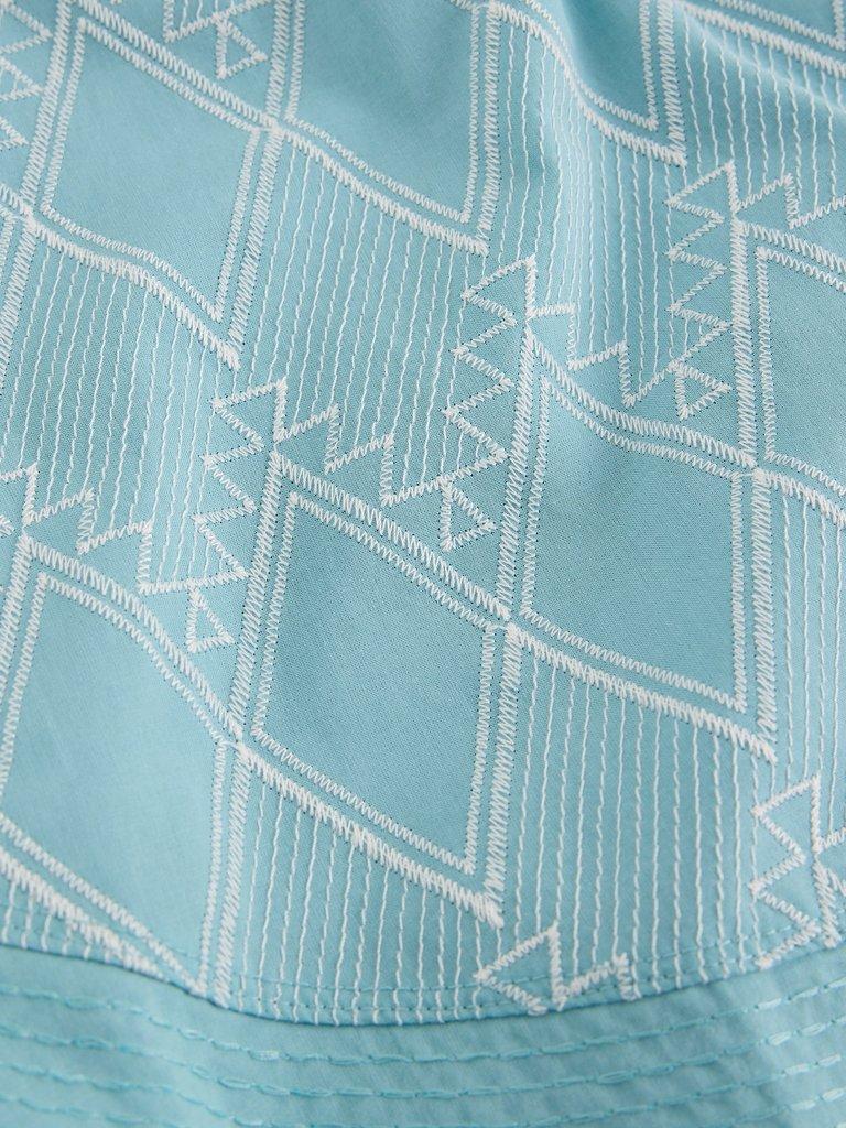 WEAVER BRODERIE NOTCH NECK TEE in TEAL MLT - FLAT DETAIL