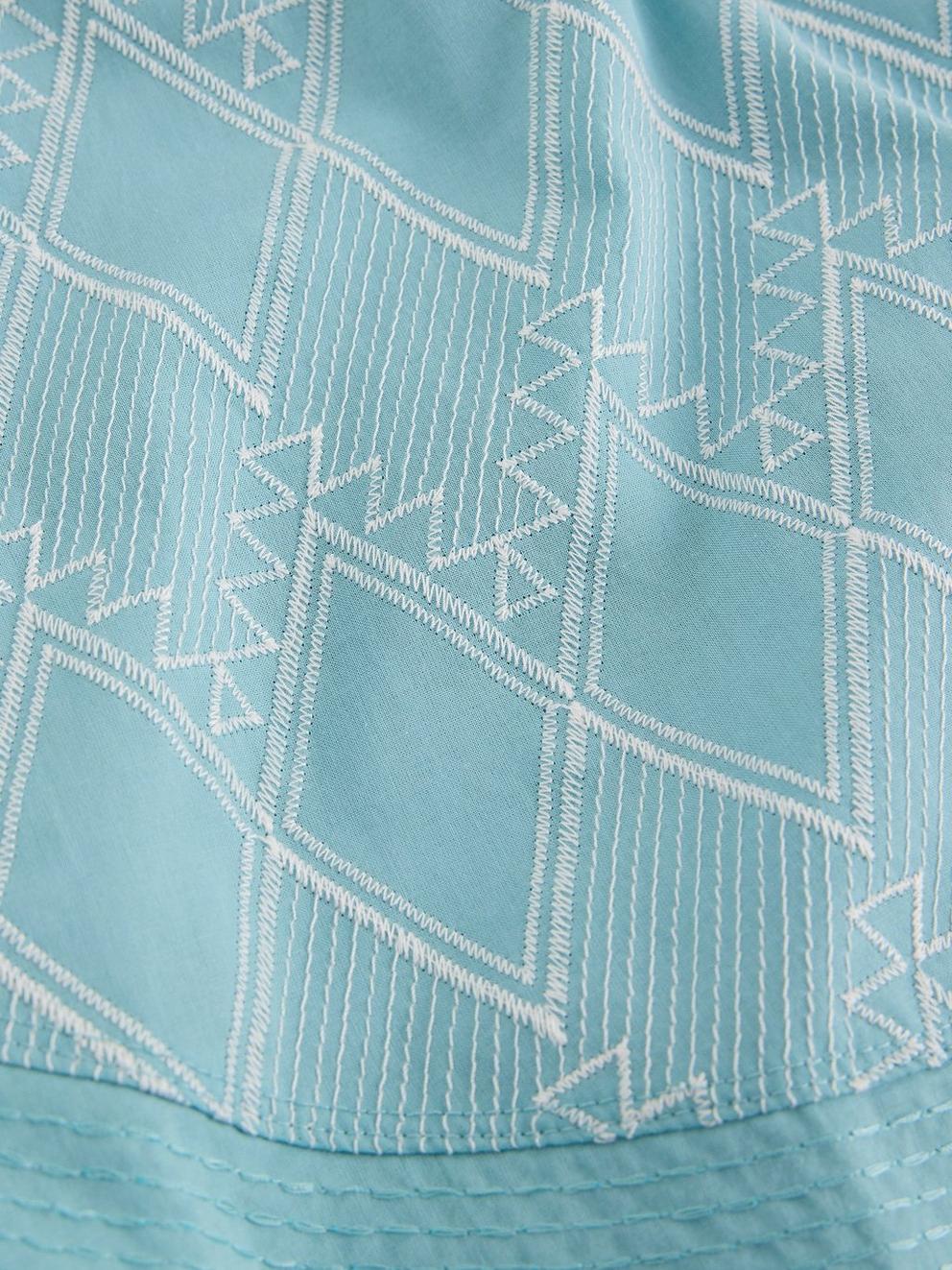 WEAVER BRODERIE NOTCH NECK TEE in TEAL MLT - FLAT DETAIL