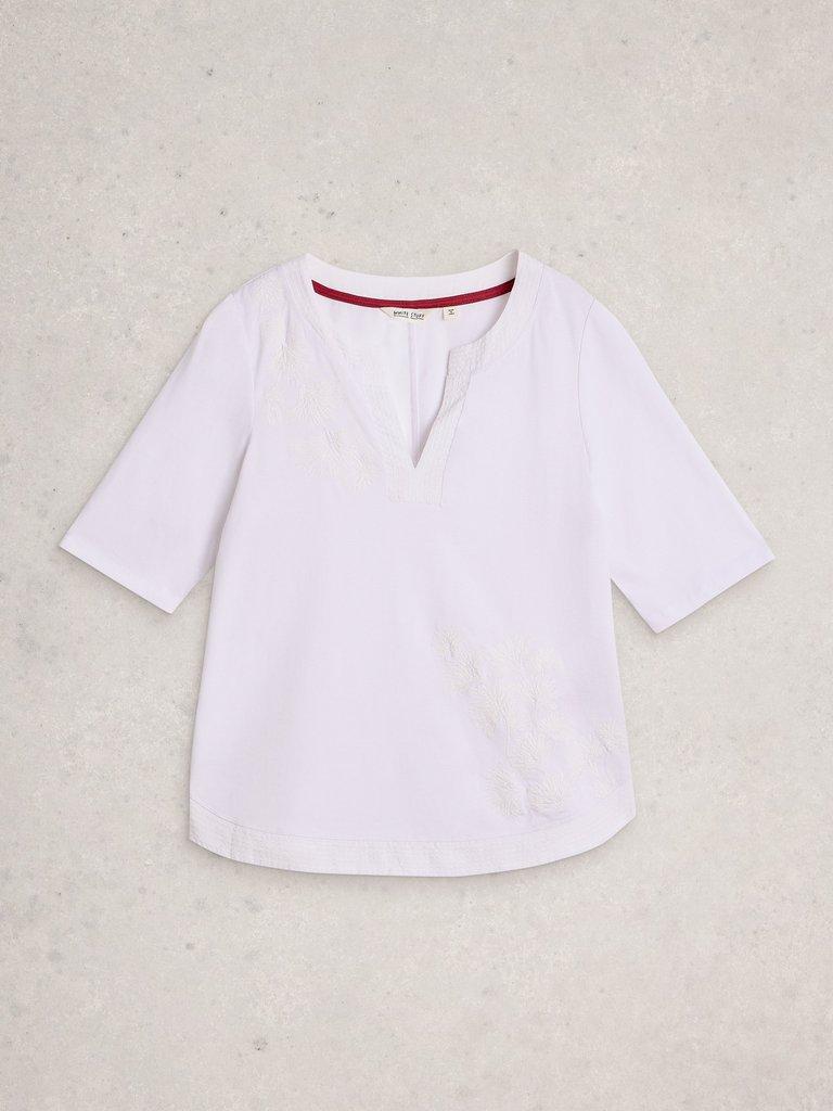 WEAVER NOTCH EMBROIDERED T-SHIRT in BRIL WHITE - FLAT FRONT