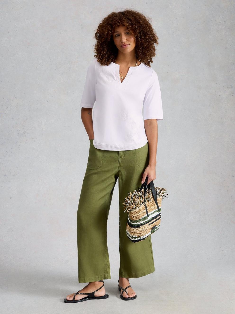 WEAVER NOTCH EMBROIDERED T-SHIRT in BRIL WHITE - MODEL FRONT