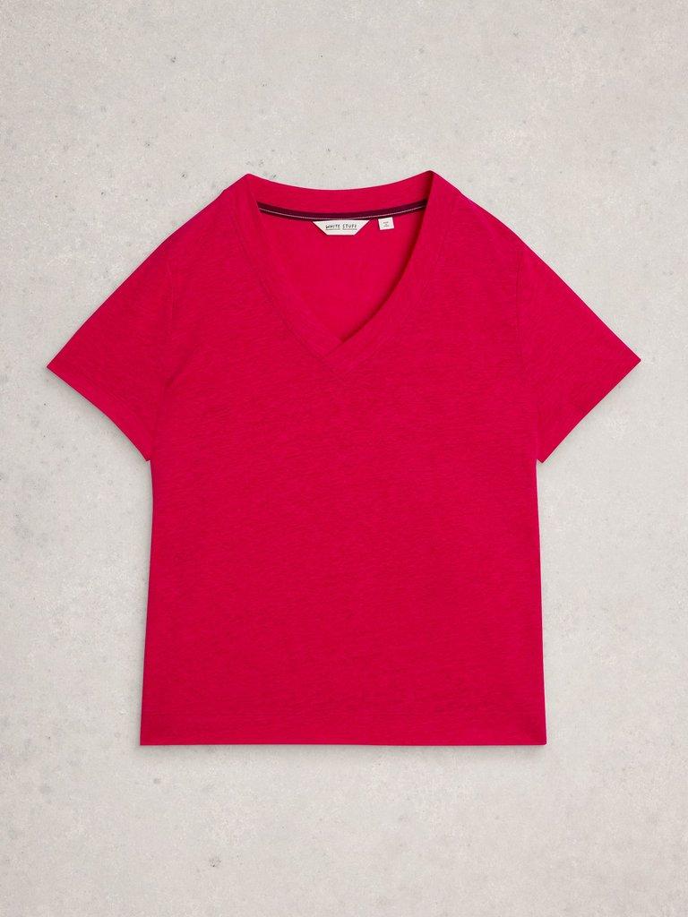 SUSIE V NECK LINEN TEE in DK PINK - FLAT FRONT