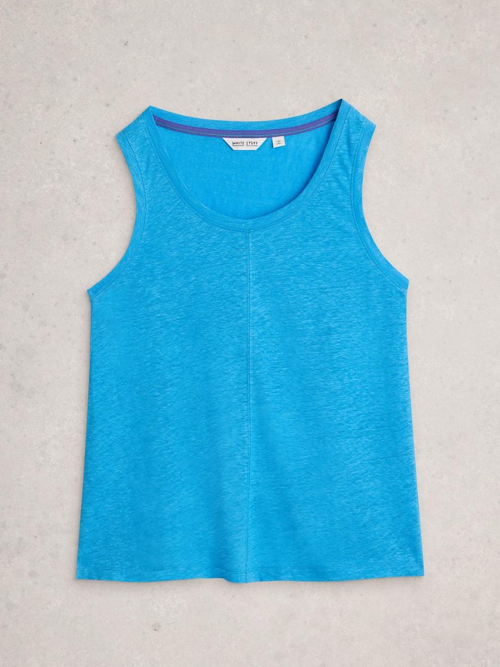 SCARLETTE LINEN VEST in MID BLUE - FLAT FRONT