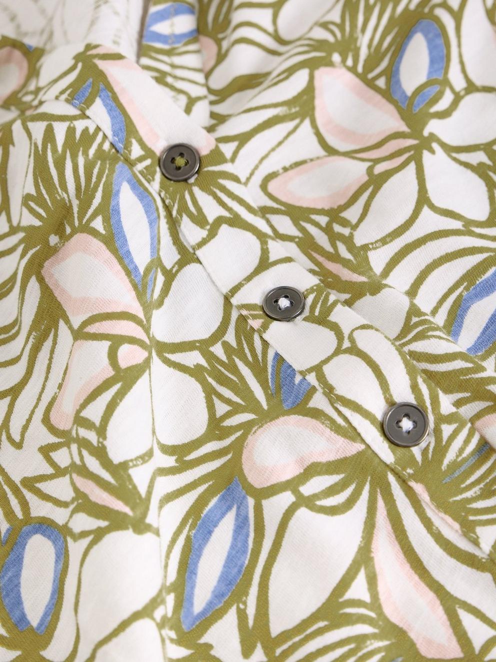 ANNIE COLLARED SHORT SLEEVE JERSEY SHIRT in GREEN MLT - FLAT DETAIL