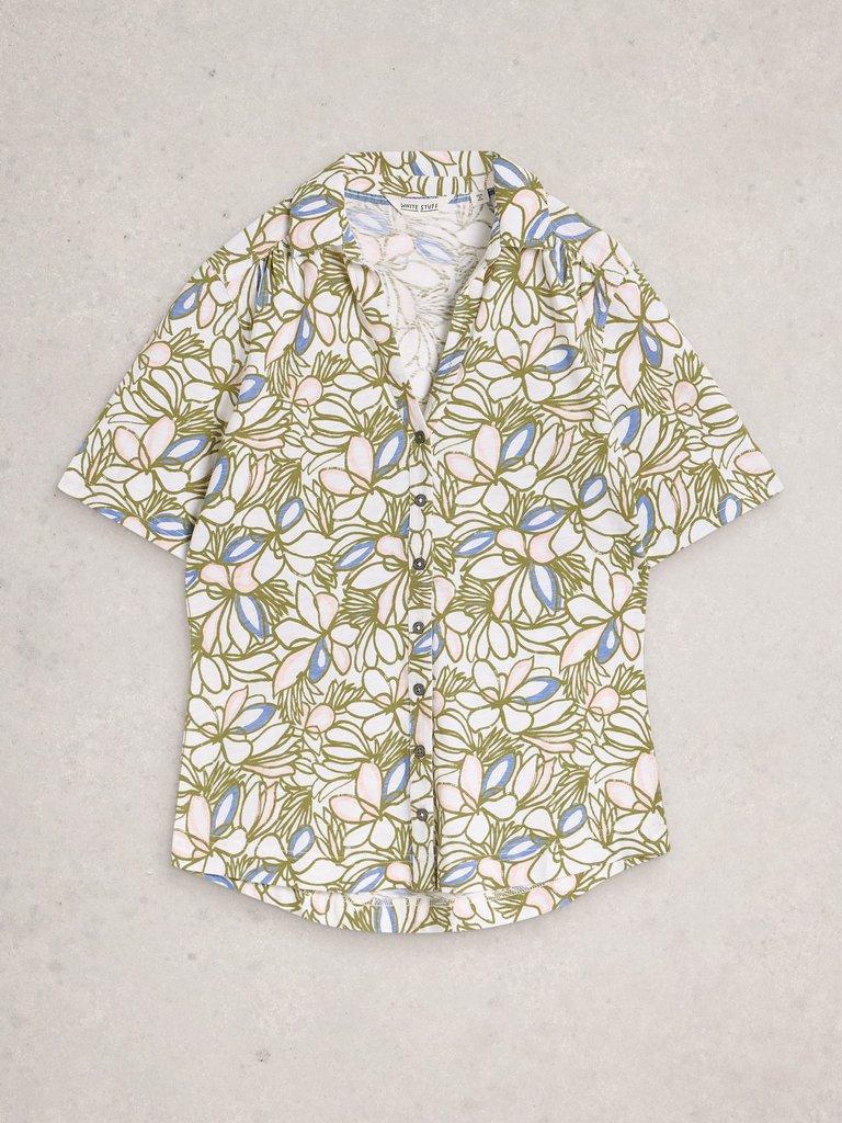 ANNIE COLLARED SHORT SLEEVE JERSEY SHIRT in GREEN MLT - FLAT FRONT