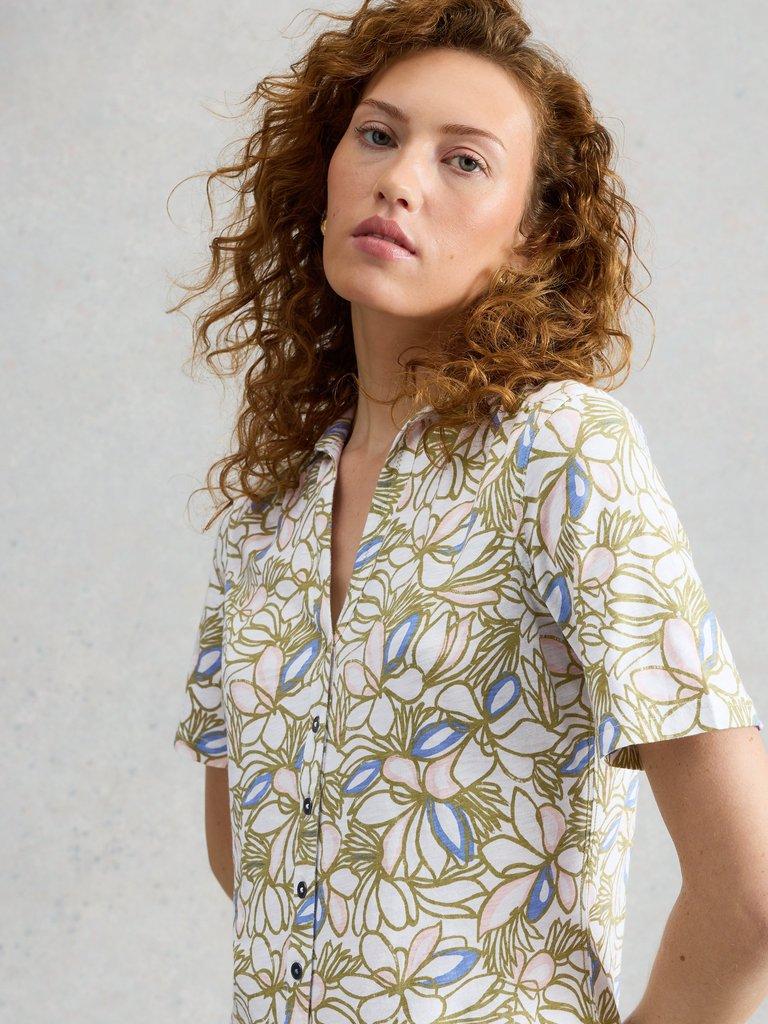 ANNIE COLLARED SHORT SLEEVE JERSEY SHIRT in GREEN MLT - LIFESTYLE