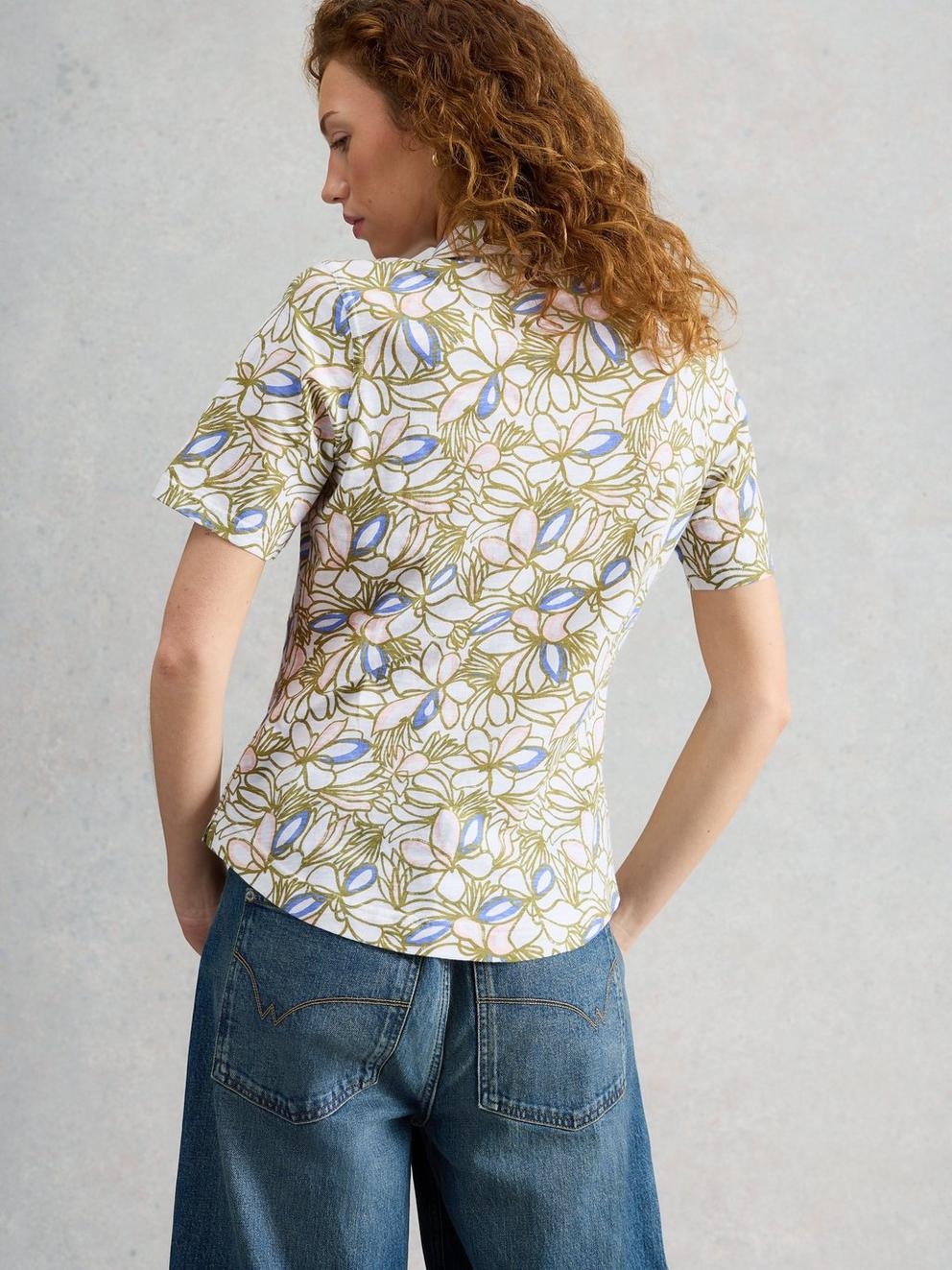 ANNIE COLLARED SHORT SLEEVE JERSEY SHIRT in GREEN MLT - MODEL BACK