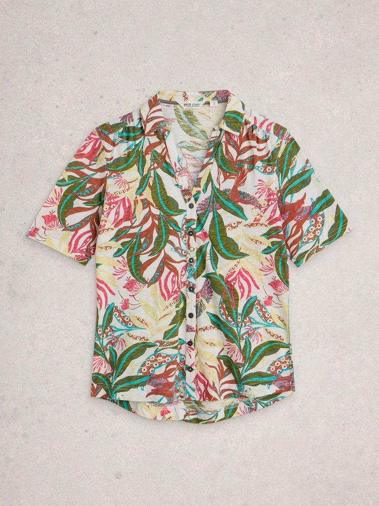 ANNIE COLLARED SHORT SLEEVE JERSEY SHIRT in IVORY PR - FLAT FRONT