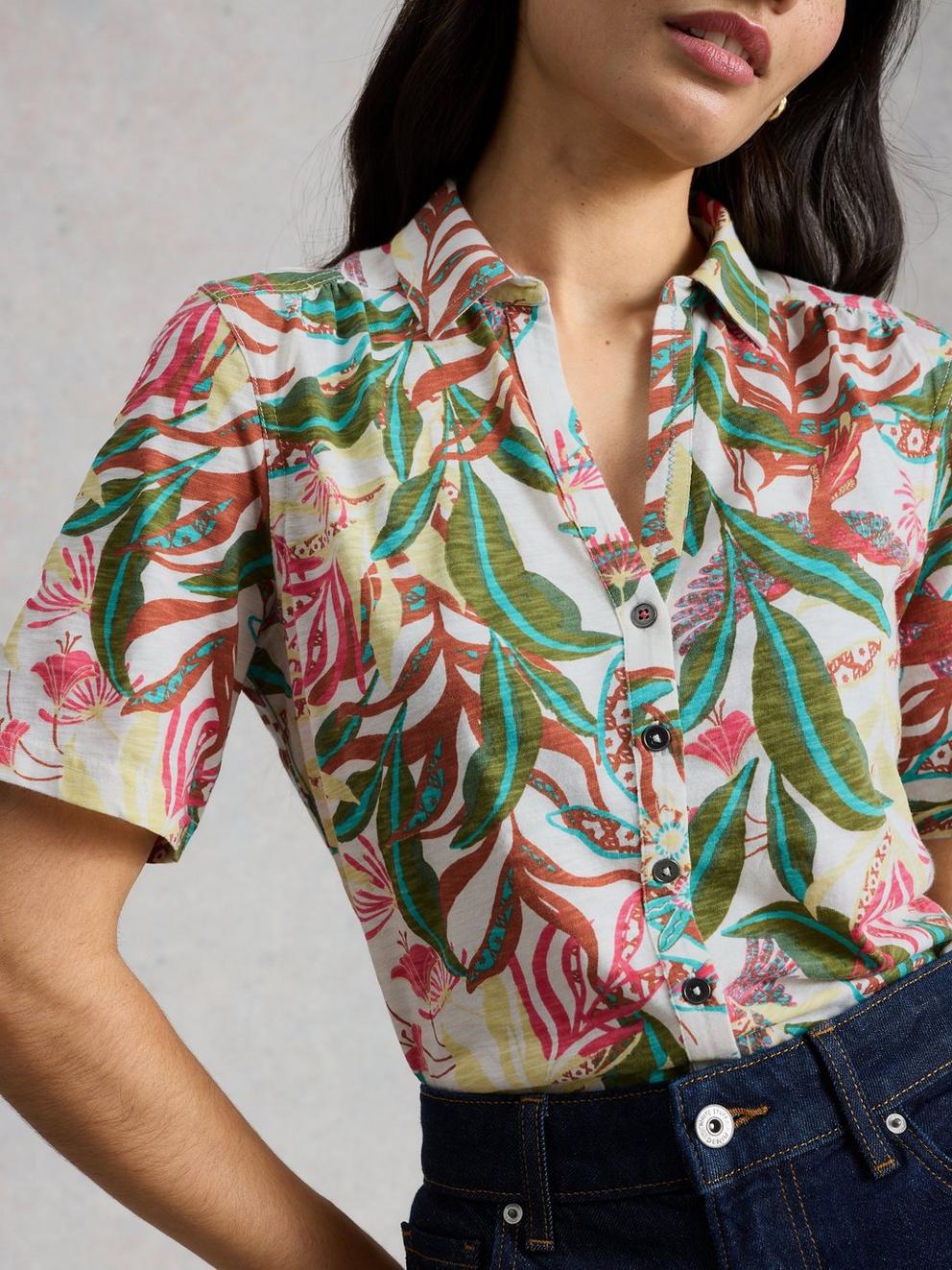 ANNIE COLLARED SHORT SLEEVE JERSEY SHIRT in IVORY PR - LIFESTYLE