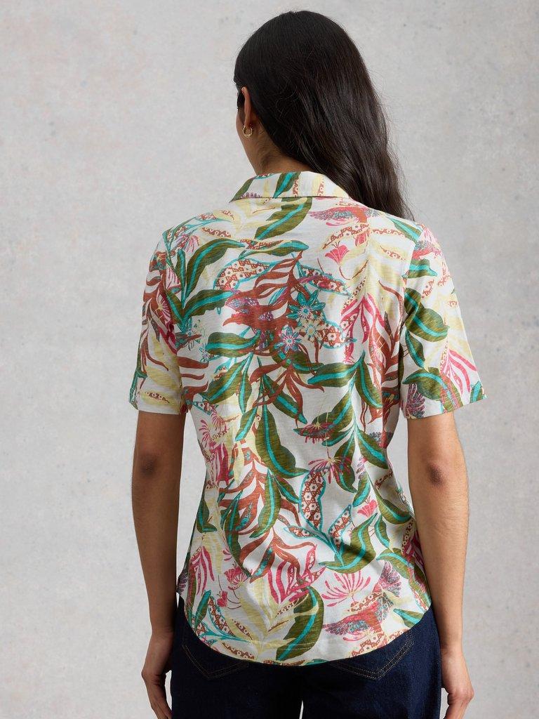 ANNIE COLLARED SHORT SLEEVE JERSEY SHIRT in IVORY PR - MODEL BACK