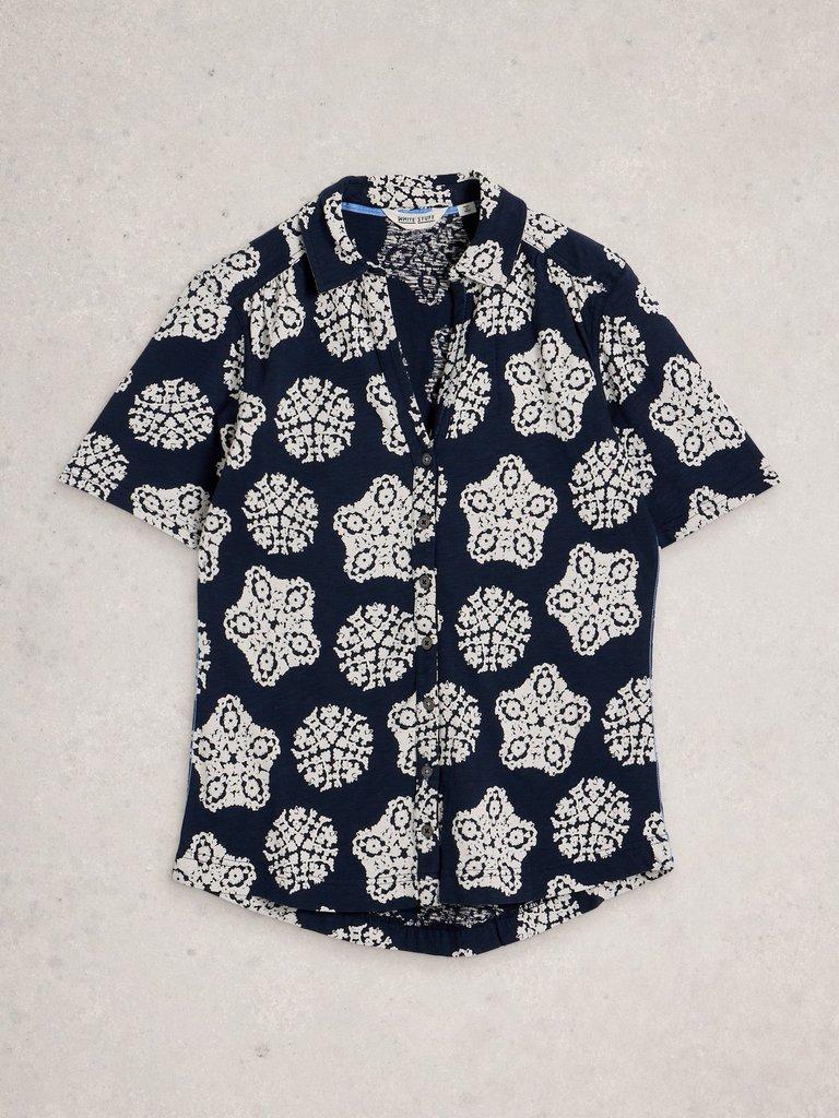 ANNIE COLLARED SHORT SLEEVE JERSEY SHIRT in NAVY PR - FLAT FRONT