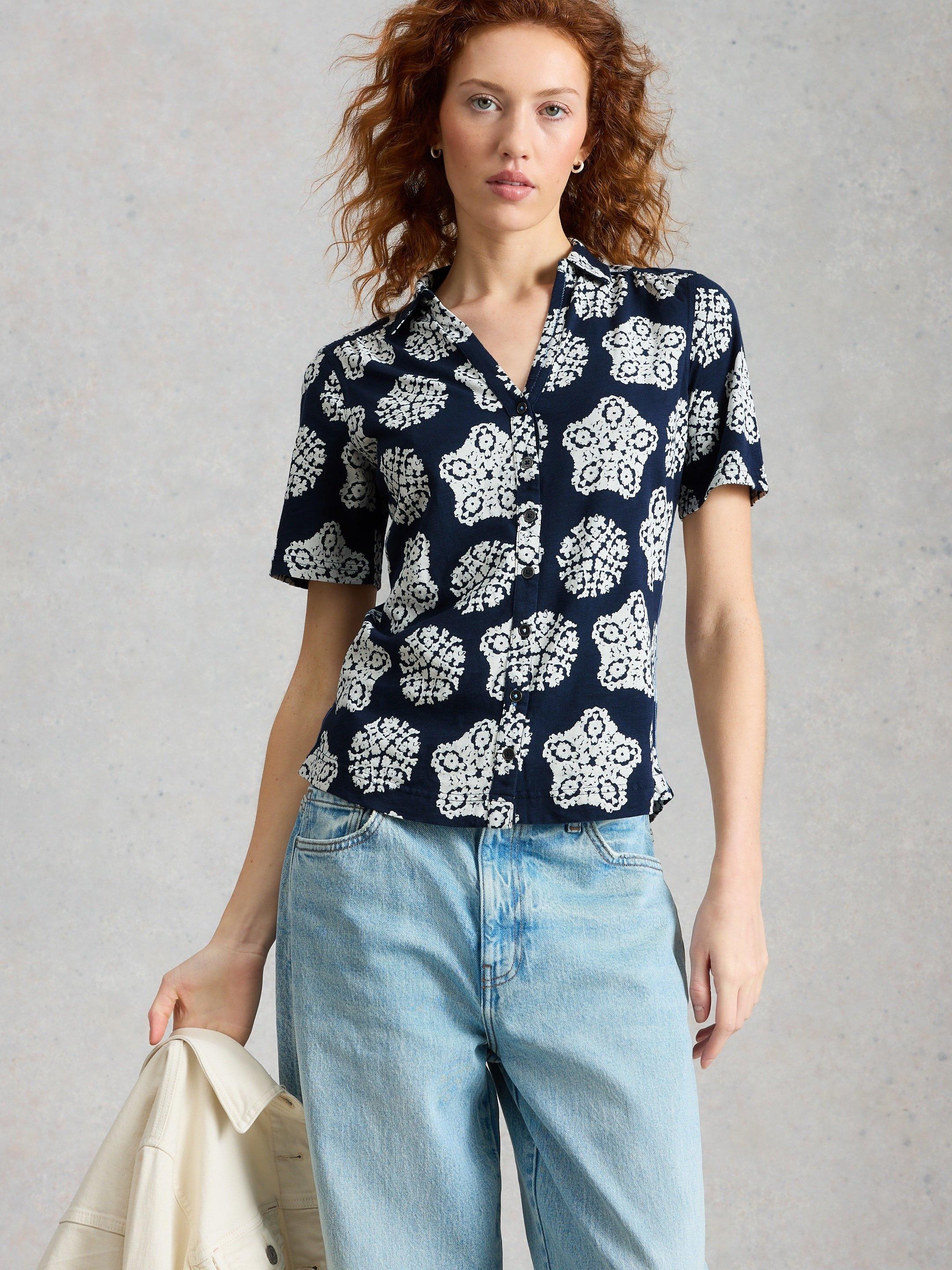 ANNIE COLLARED SHORT SLEEVE JERSEY SHIRT