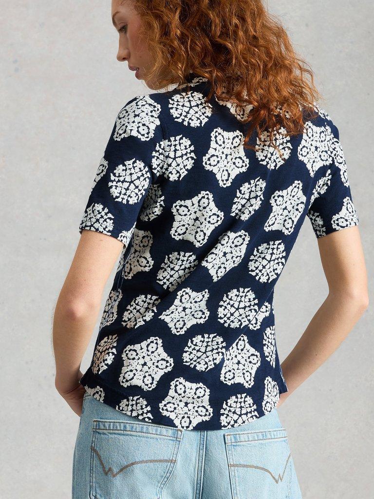 ANNIE COLLARED SHORT SLEEVE JERSEY SHIRT in NAVY PR - MODEL BACK