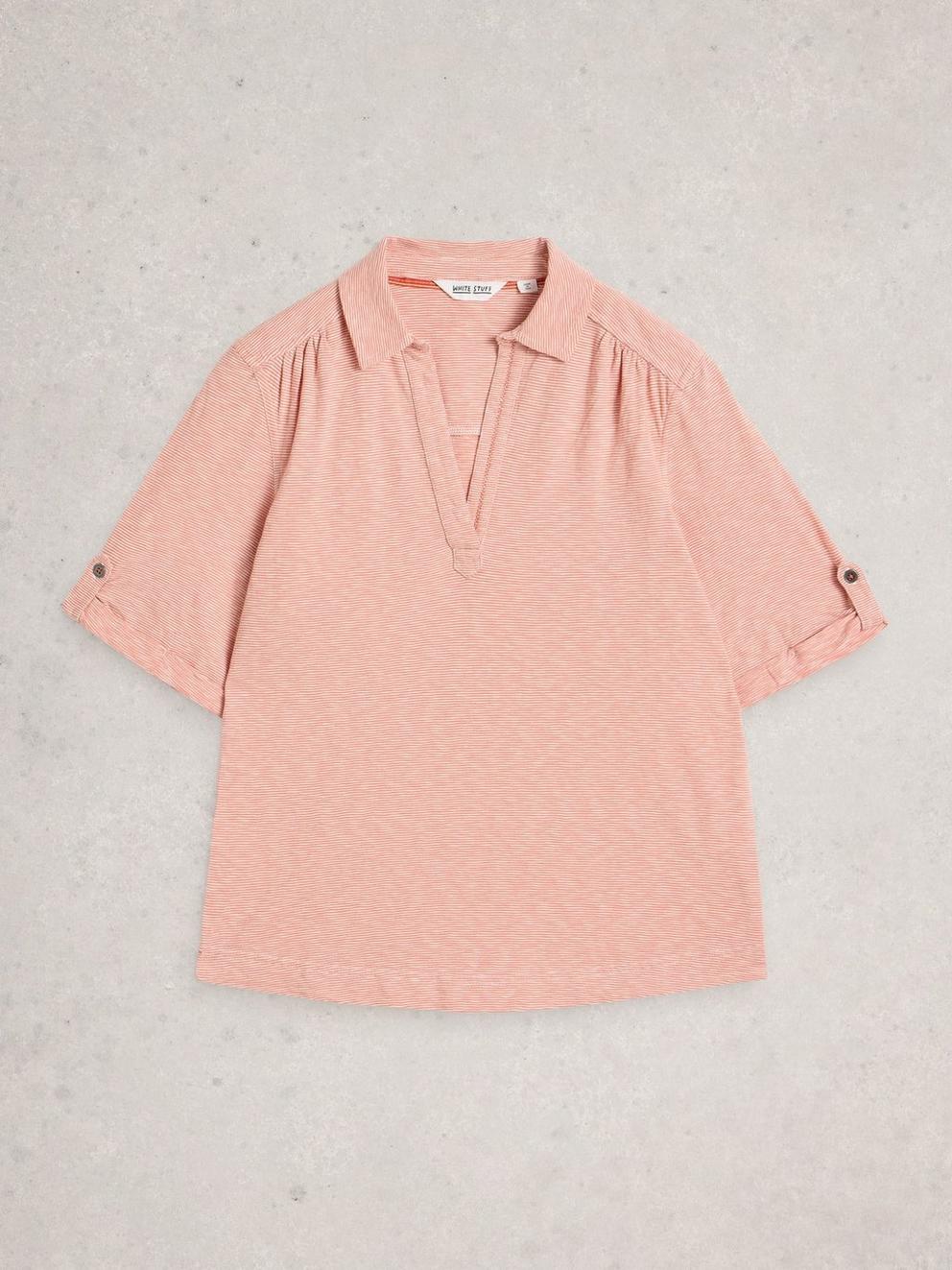 ALLIE SS STRIPE SHIRT in ORANGE MLT - FLAT FRONT