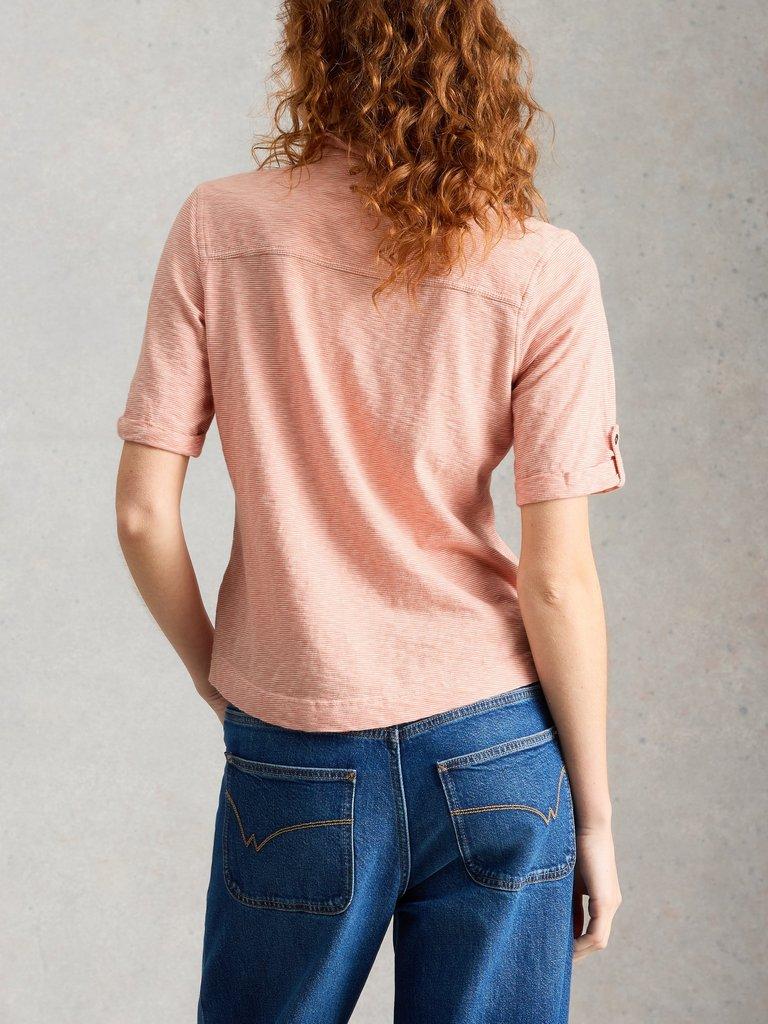 ALLIE SS STRIPE SHIRT in ORANGE MLT - MODEL BACK