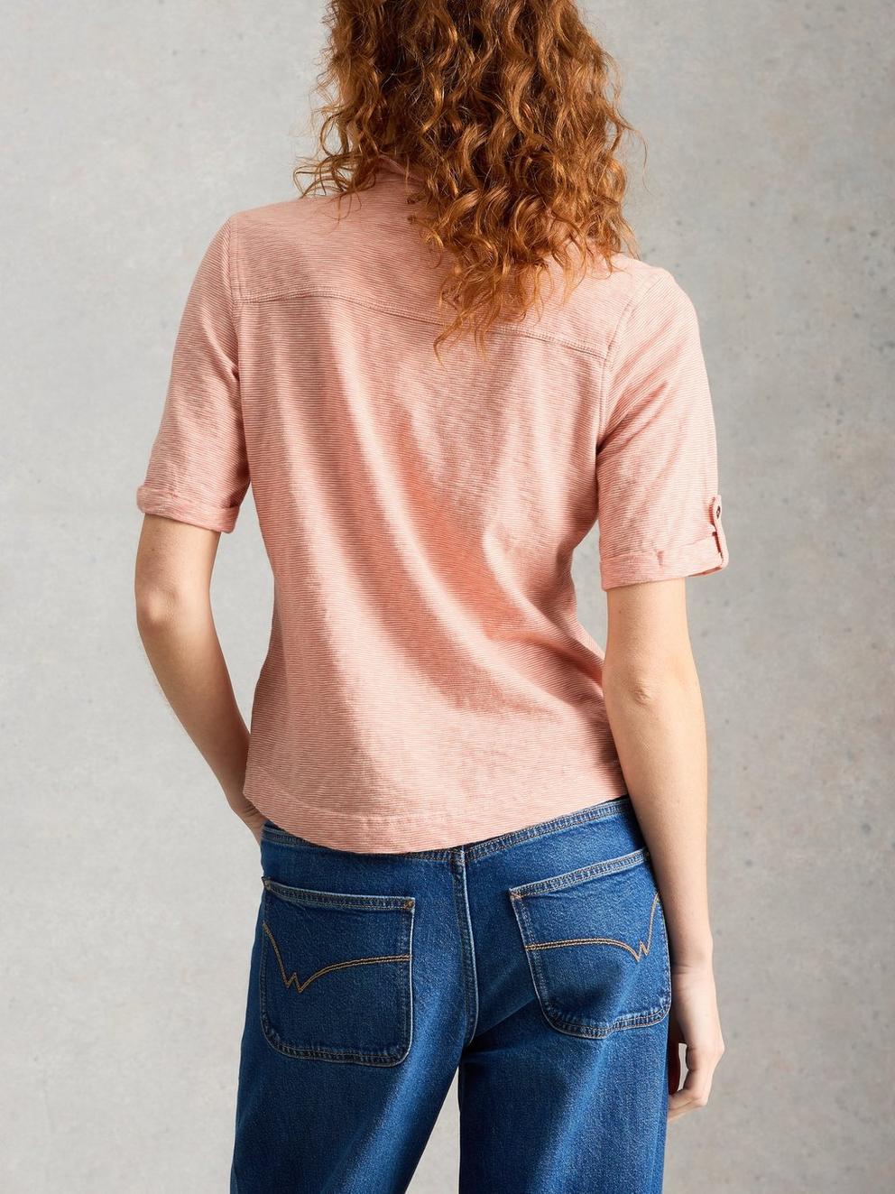 ALLIE SS STRIPE SHIRT in ORANGE MLT - MODEL BACK