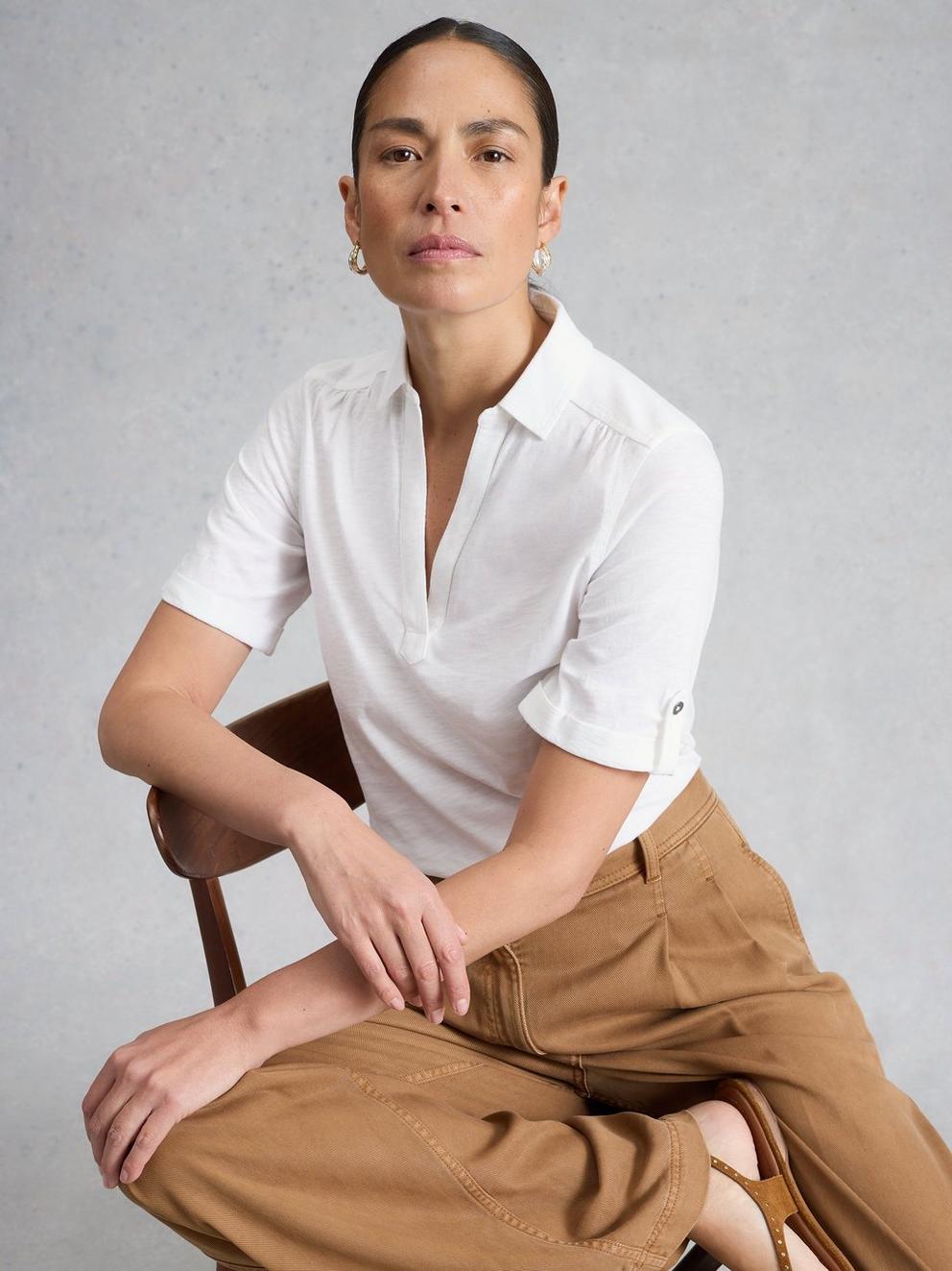 ALLIE SS JERSEY SHIRT in BRIL WHITE - LIFESTYLE