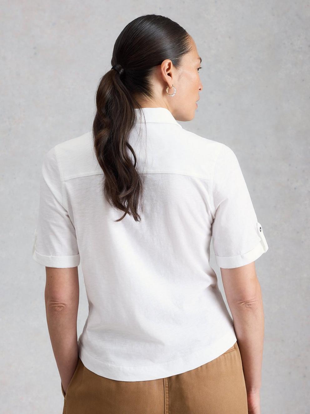 ALLIE SS JERSEY SHIRT in BRIL WHITE - MODEL BACK