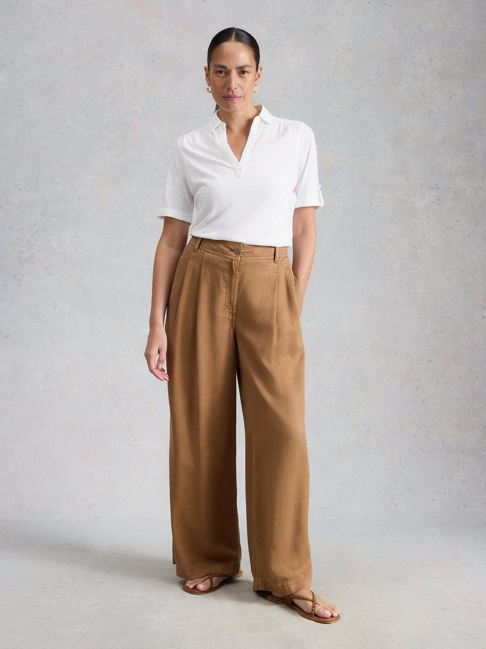 ALLIE SS JERSEY SHIRT in BRIL WHITE - MODEL FRONT