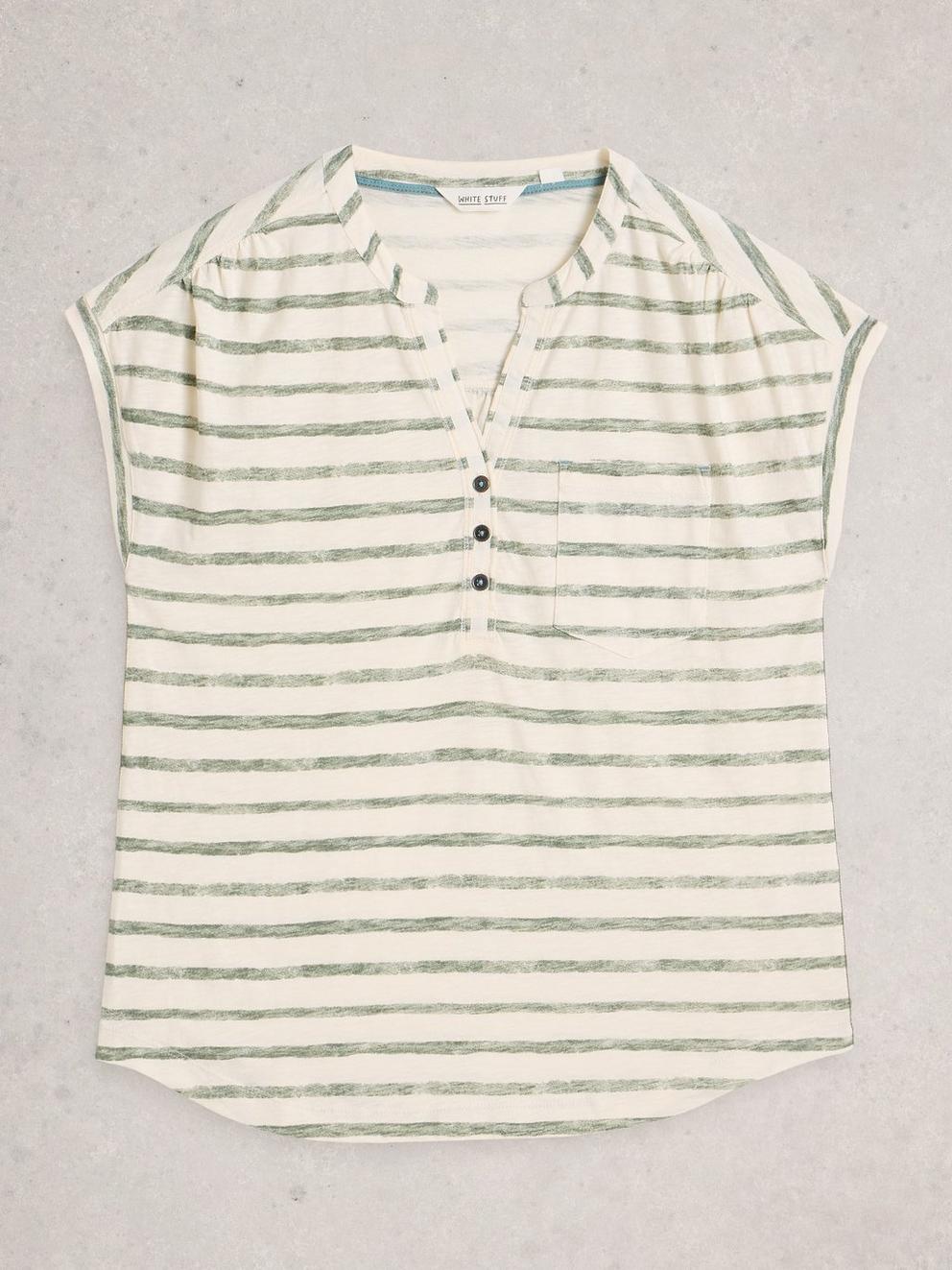 CECILY STRIPE SHIRT in GREEN MLT - FLAT FRONT