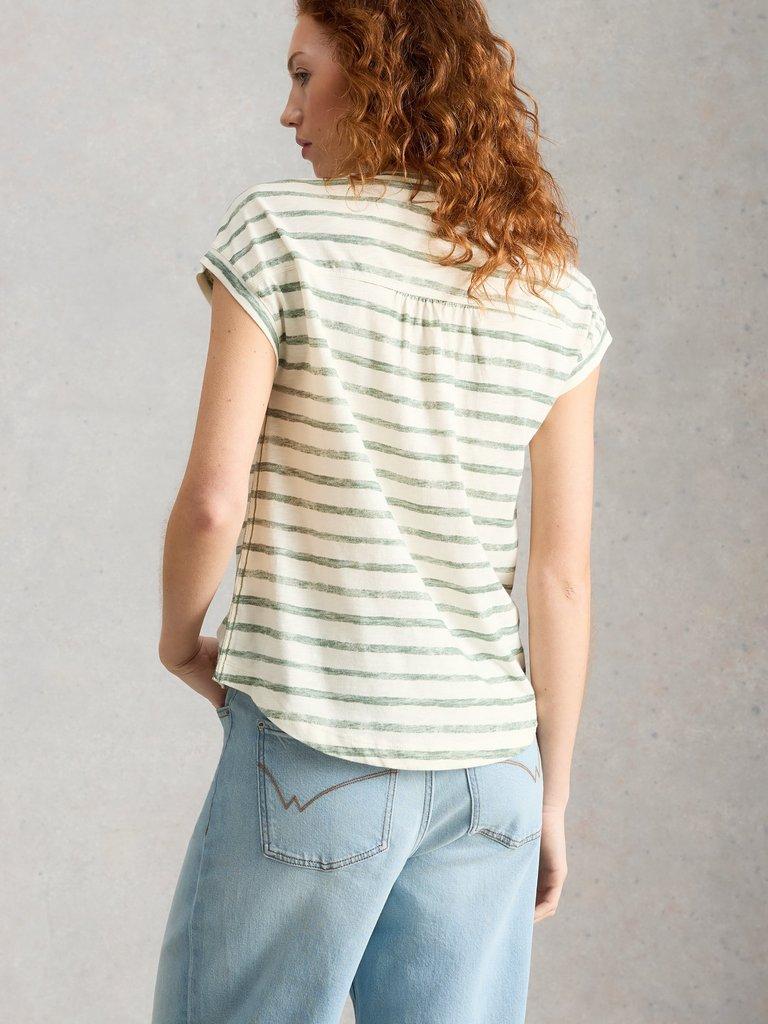 CECILY STRIPE SHIRT in GREEN MLT - MODEL BACK