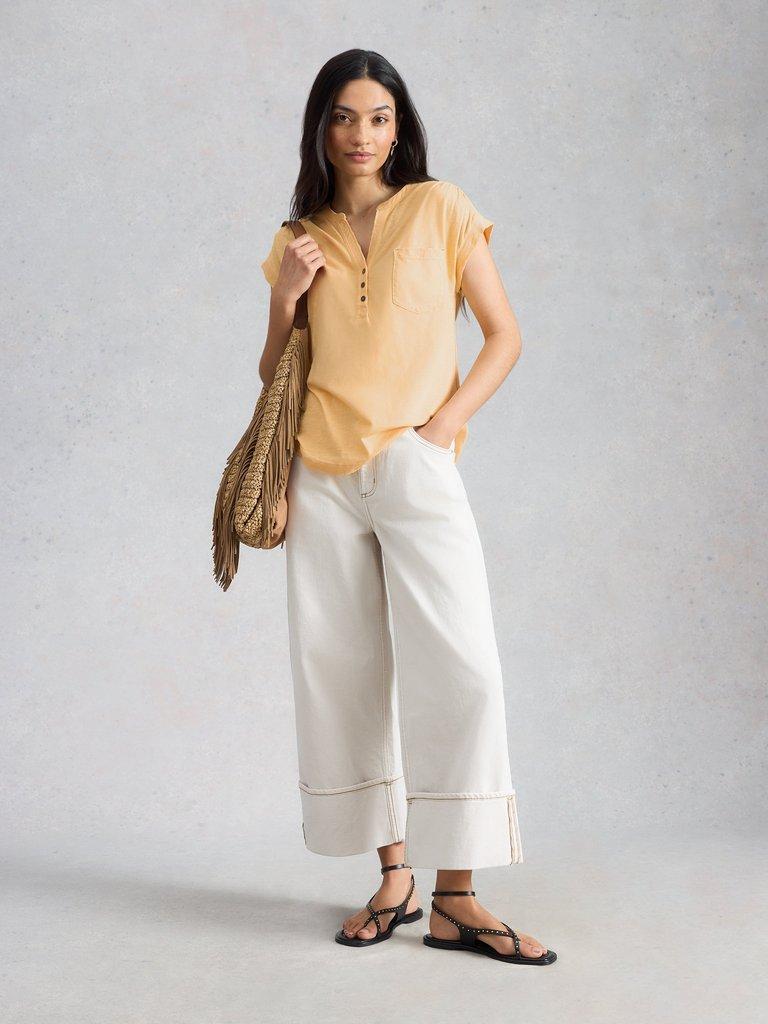 CECILY SHIRT in LGT YELLOW - MODEL FRONT