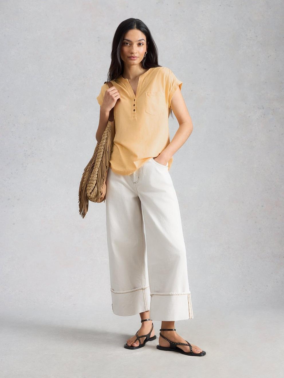 CECILY SHIRT in LGT YELLOW - MODEL FRONT