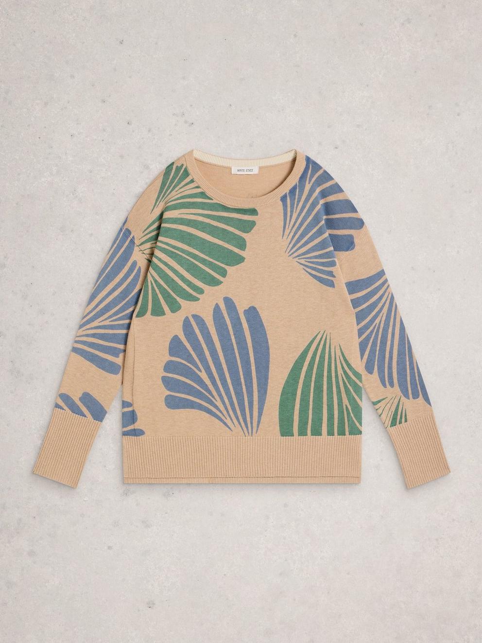 OLIVE PRINTED CREW NECK JUMPER in NAT PR - FLAT FRONT