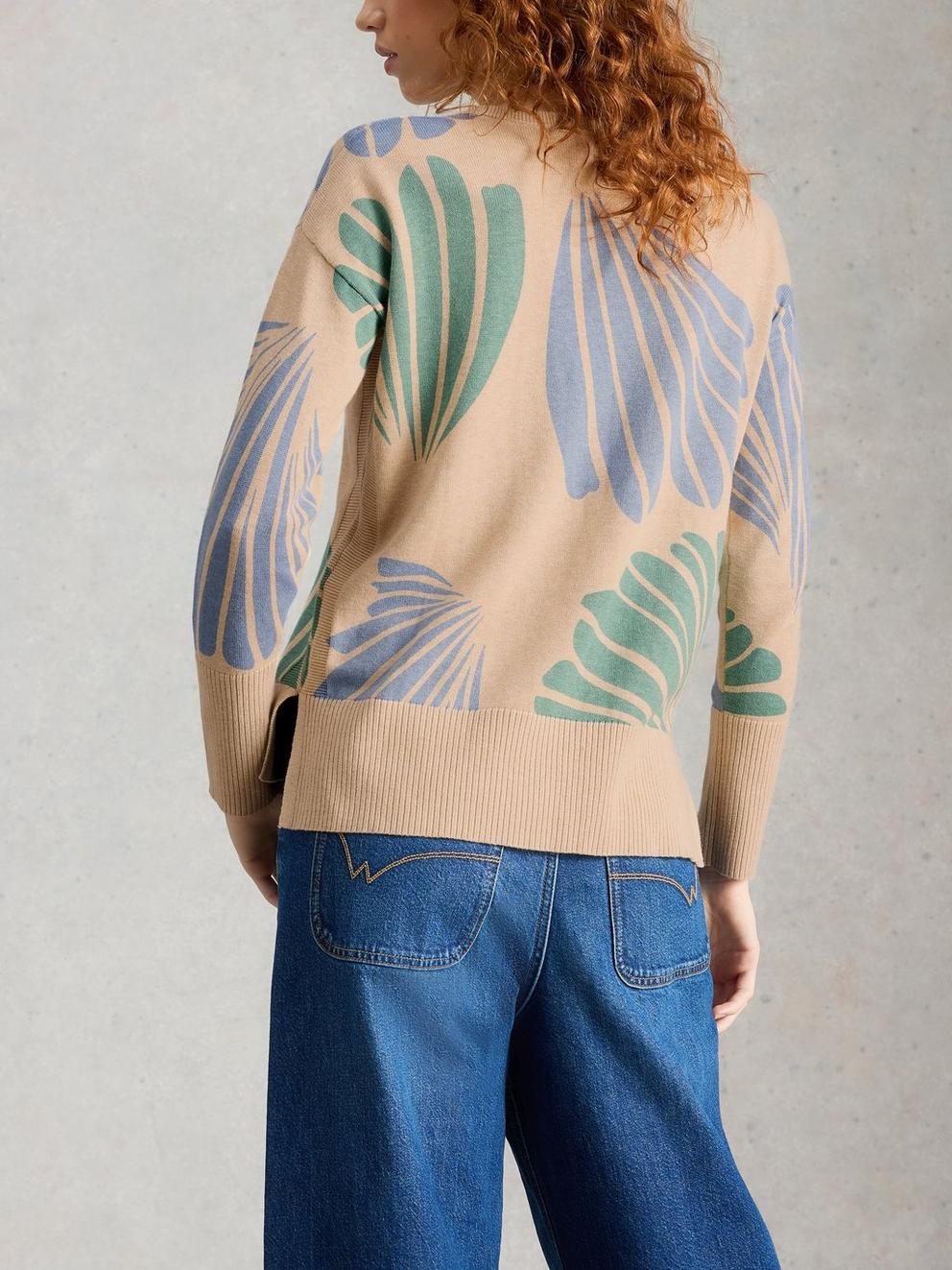 OLIVE PRINTED CREW NECK JUMPER in NAT PR - MODEL BACK